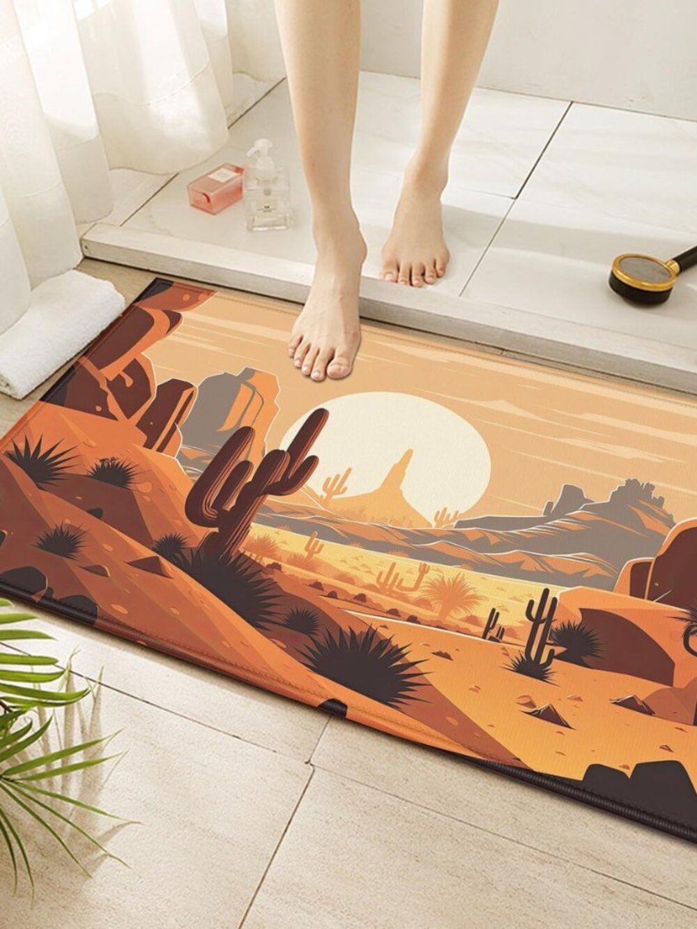 Mountain Cactus Sunset Indoor Door Mat Non-Slip Desert Doormat Washable
